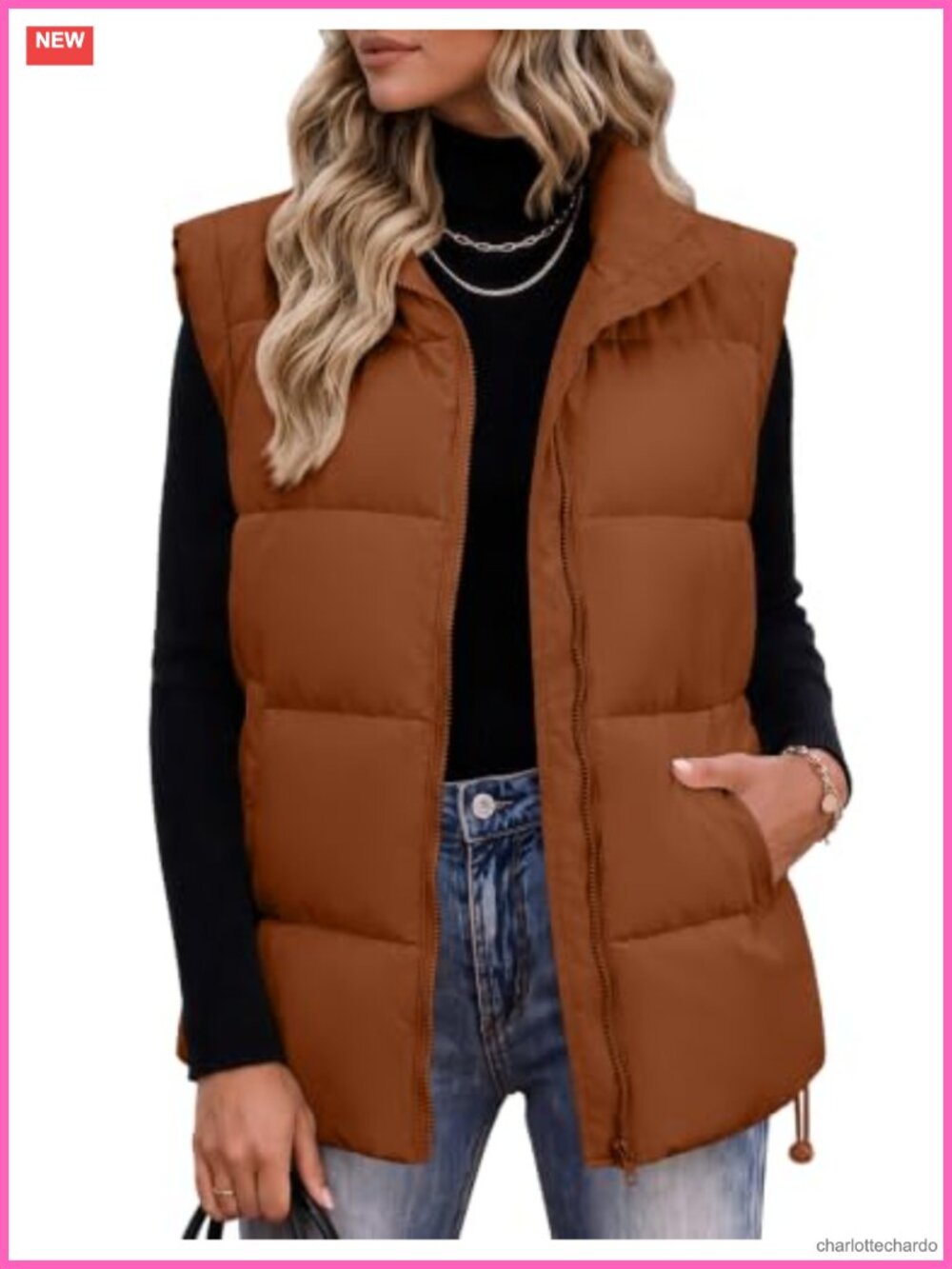 Quilted Puffer Vest Sleeveless Lightweight Women Winter Jacket with Pockets